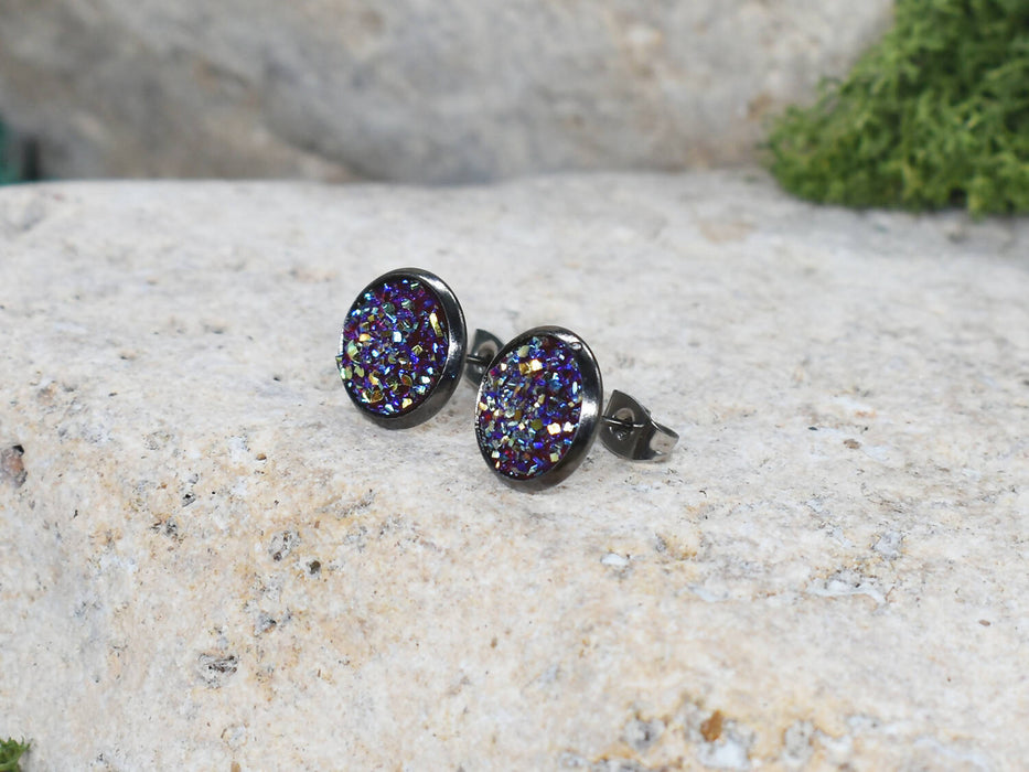 Black Stud Earrings With Resin Cabochon #74