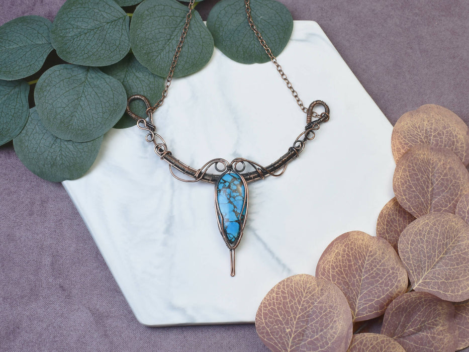 Wire Wrapped Copper Necklace with Turquoise
