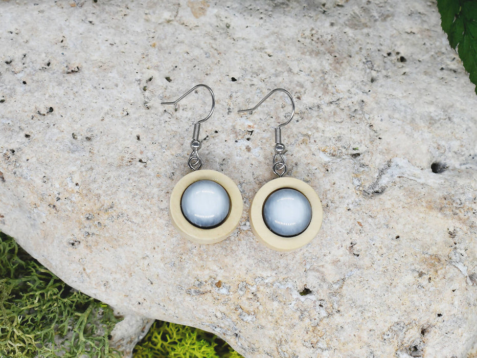 Wood Dangle Earrings With Resin Druzy #32