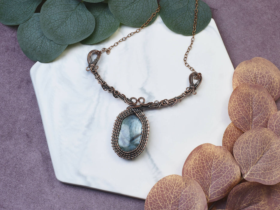 Wire Wrapped Copper Necklace with Labradorite