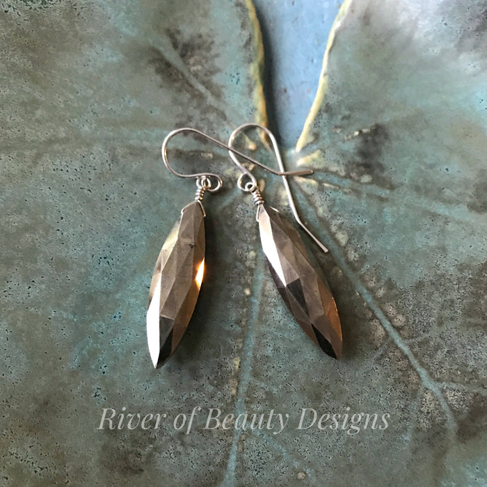 Long Pyrite Drops on Sterling Silver Ear Wires