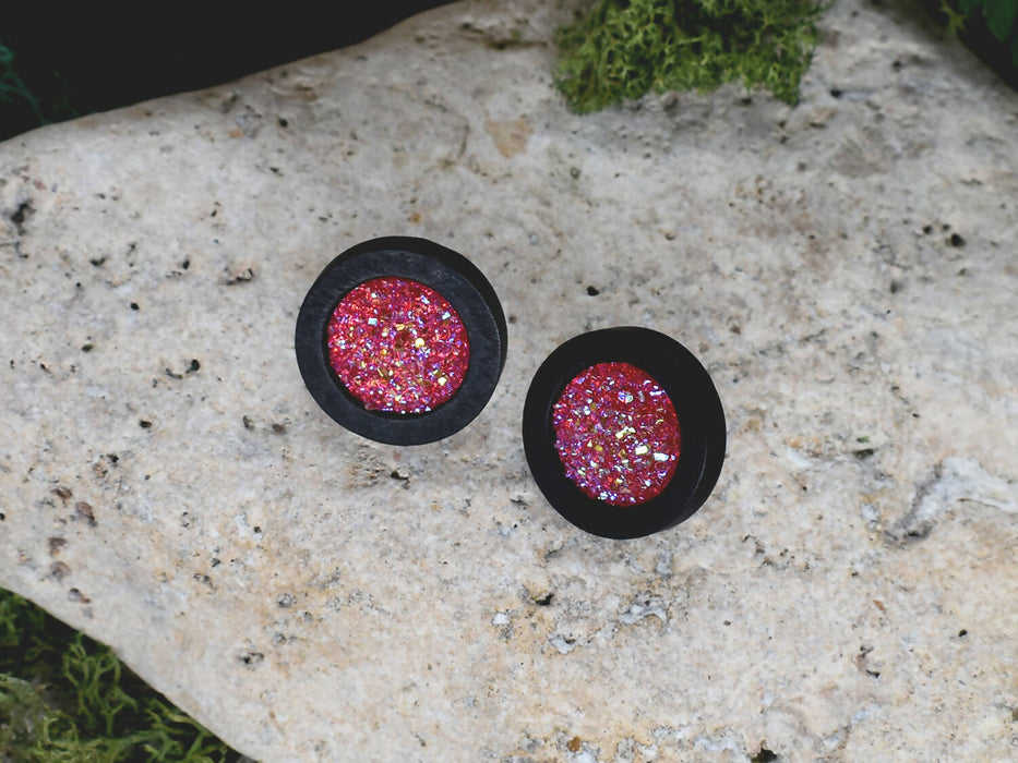 Wood Earrings With Resin Druzy #20