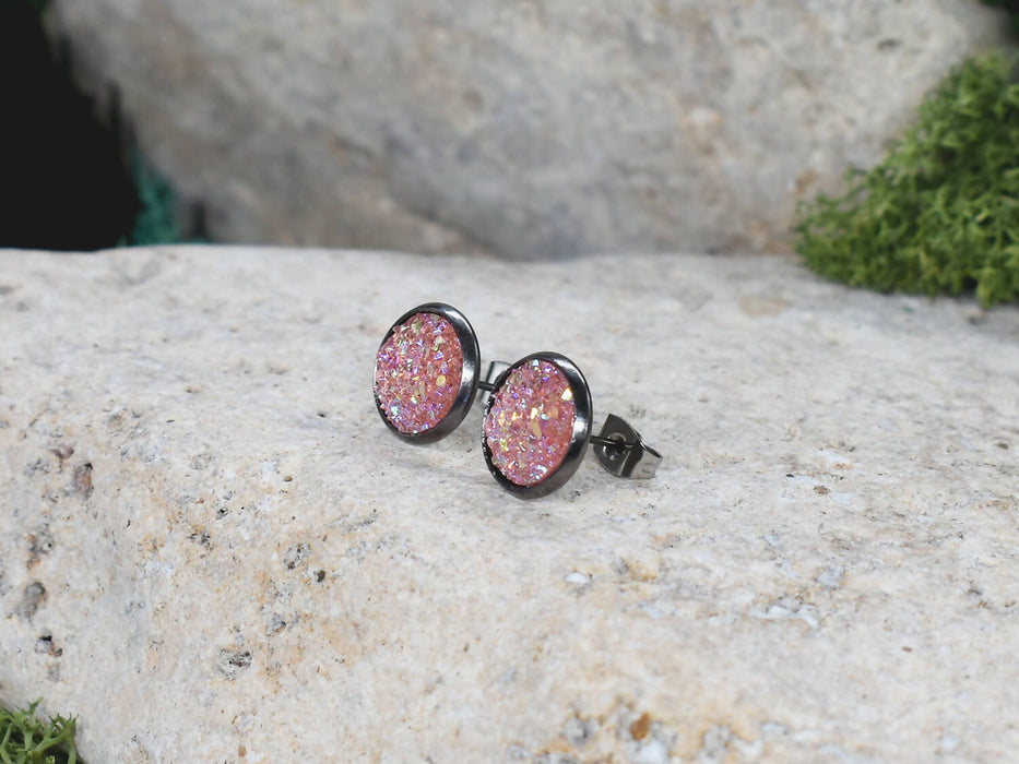 Black Stud Earrings With Resin Cabochon #68