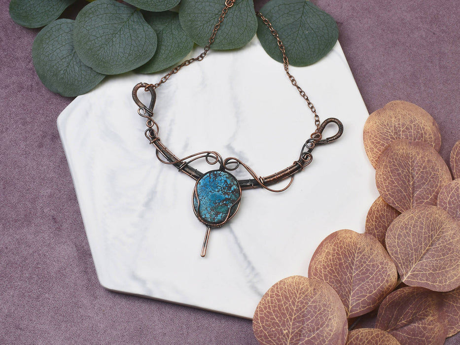 Wire Wrapped Copper Necklace with Turquoise
