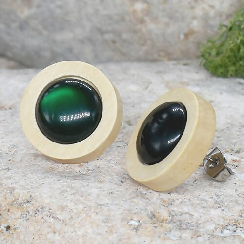 Wood Stud Earrings With Resin Druzy #45