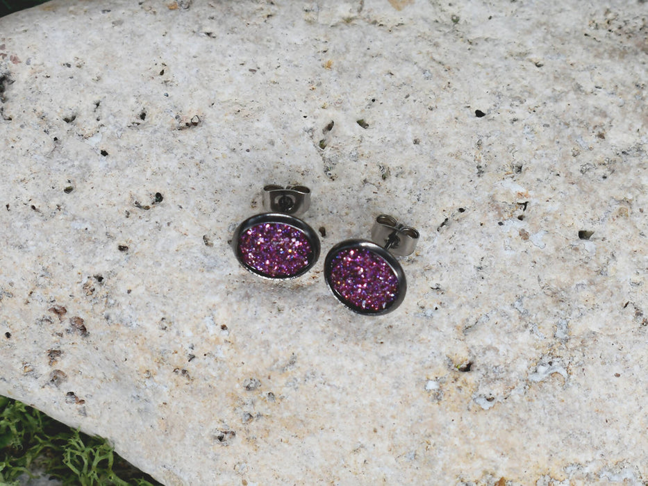 Black Stud Earrings With Resin Cabochon #63
