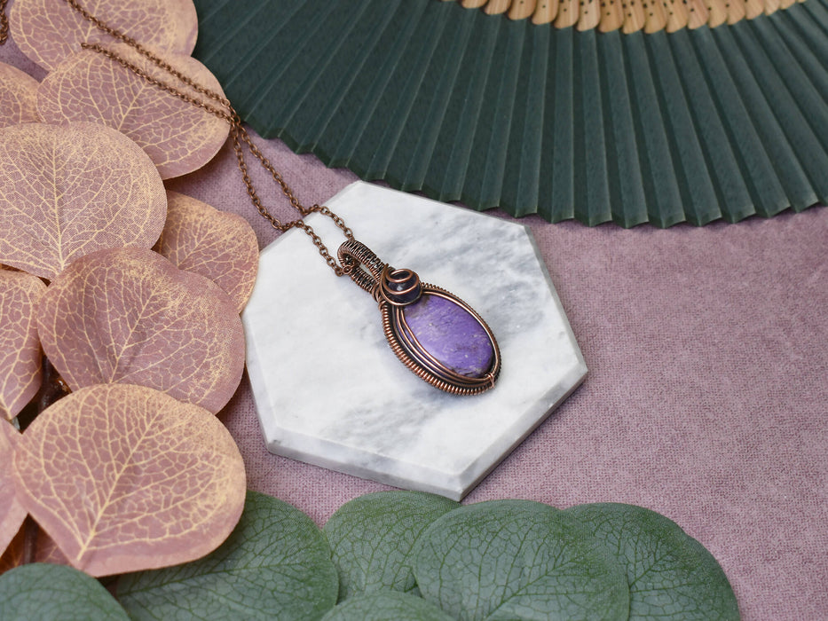 Wire Wrapped Copper Pendant With Purpurite and Amethyst