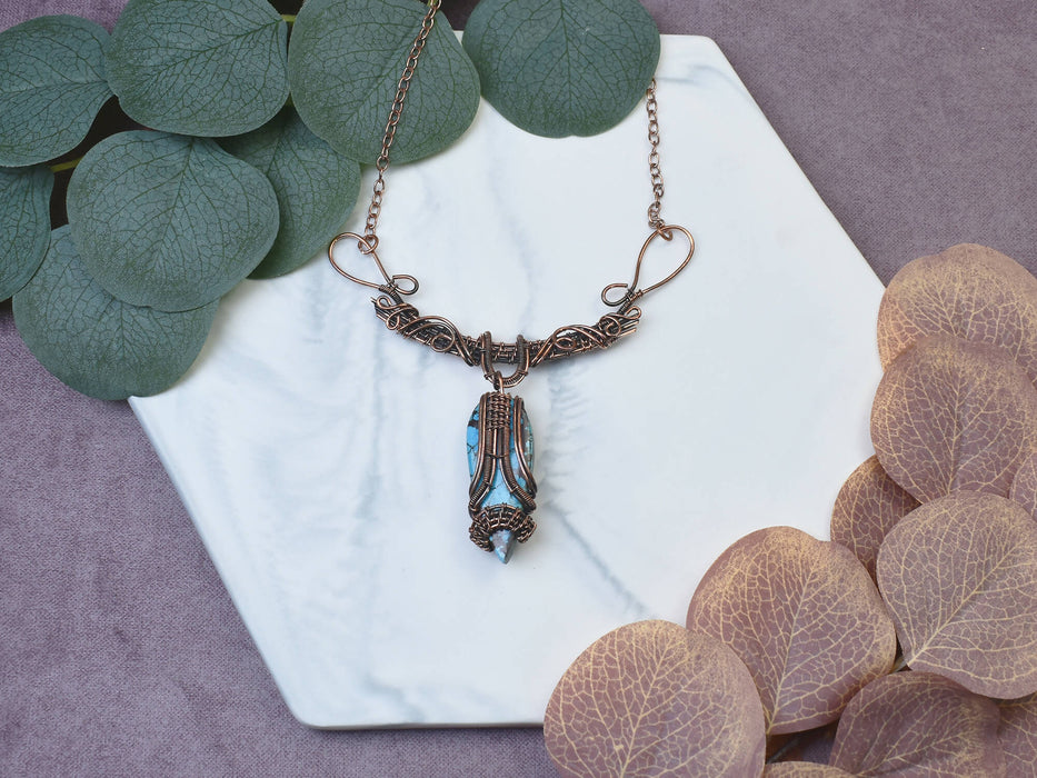 Wire Wrapped Copper Necklace with Turquoise