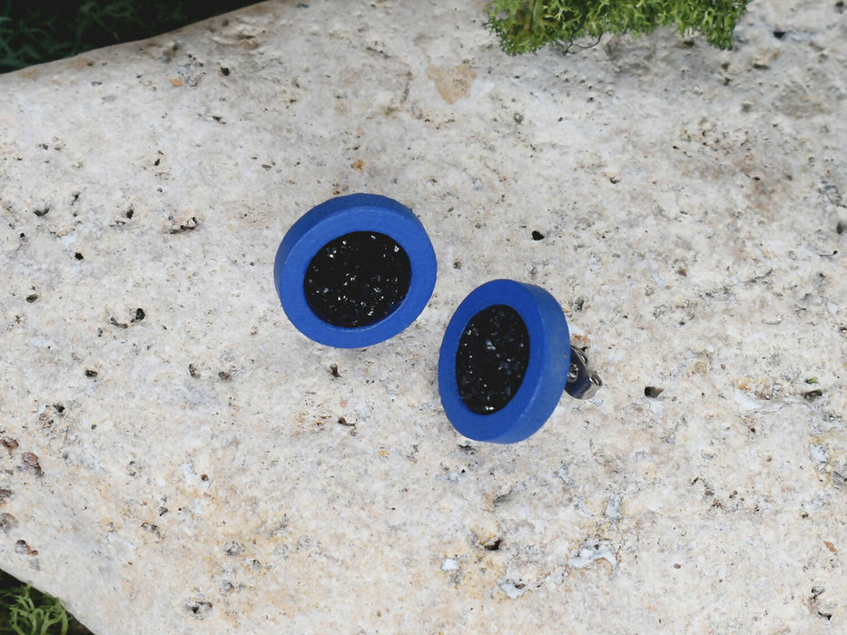 Wood Stud Earrings With Resin Druzy #51