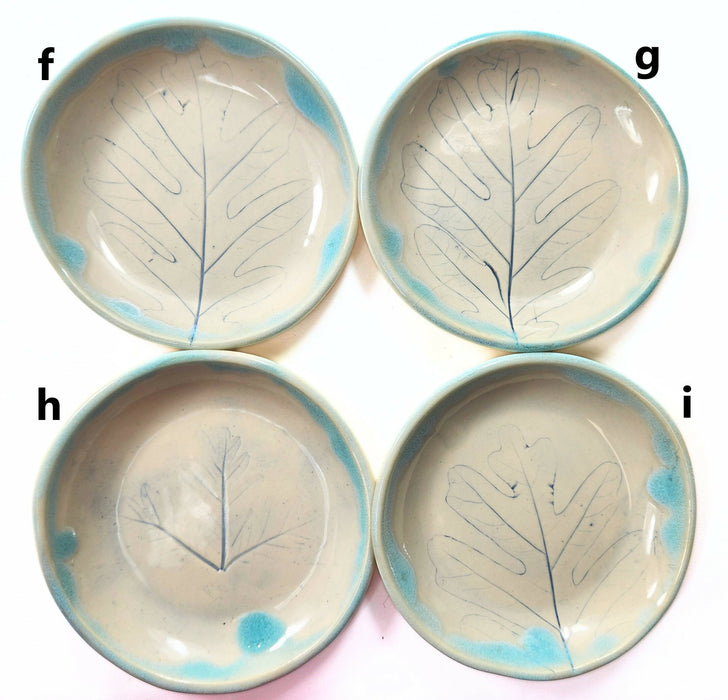 small pottery plate - ceramic dish with oak leaf impression