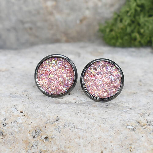 Black Stud Earrings With Resin Cabochon #68