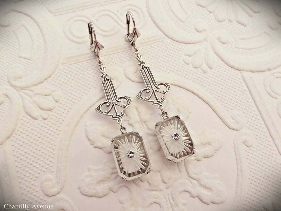 Clear Camphor Glass Art Deco Earrings