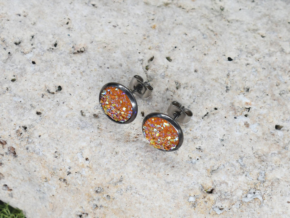 Black Stud Earrings With Resin Cabochon #67