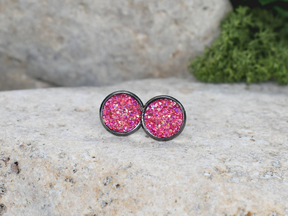 Black Stud Earrings With Resin Cabochon #66
