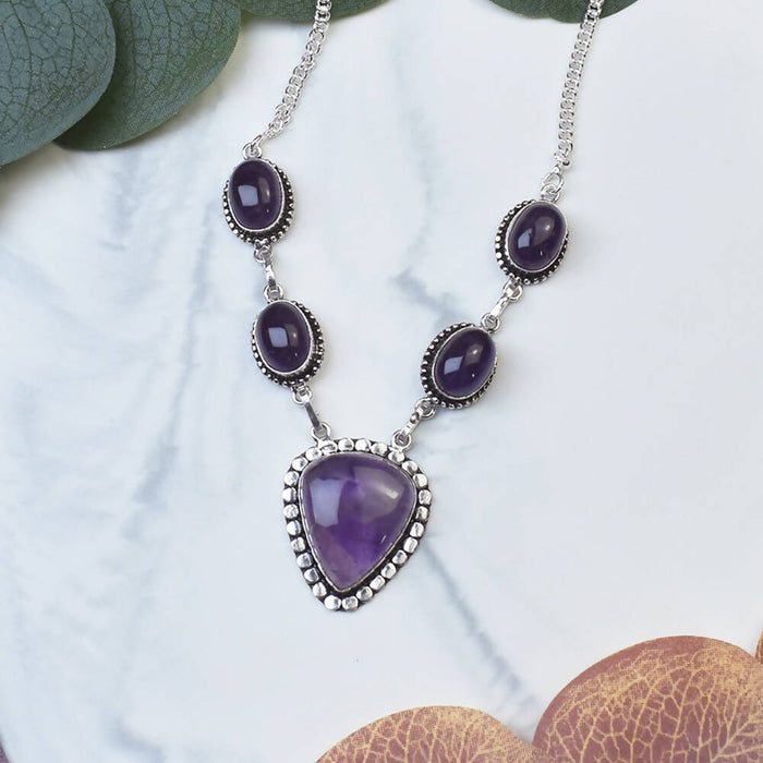 Copper Silver Plated Pendant with Amethysts