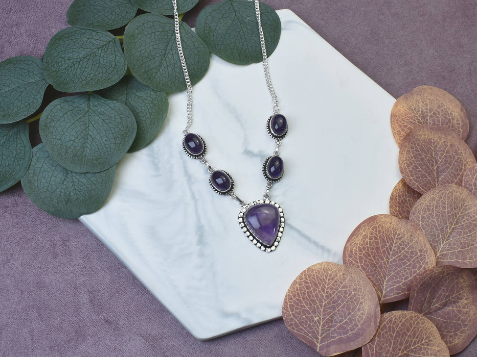 Copper Silver Plated Pendant with Amethysts