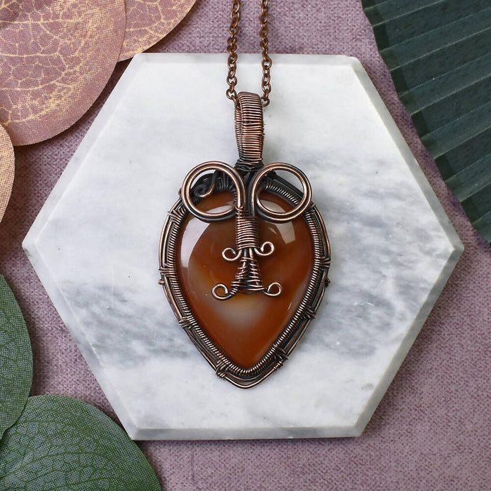 Wire Wrapped Copper Pendant With Carnelian