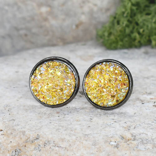 Black Stud Earrings With Resin Druzy #84