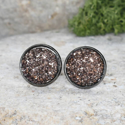 Black Stud Earrings With Resin Druzy #83