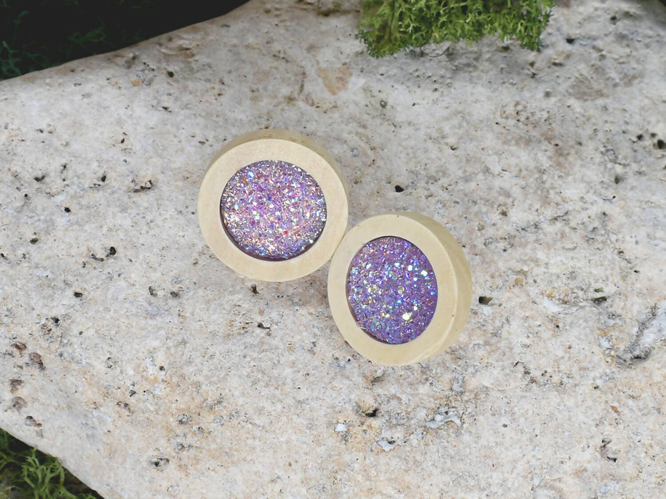 Wood Earrings With Resin Druzy #12