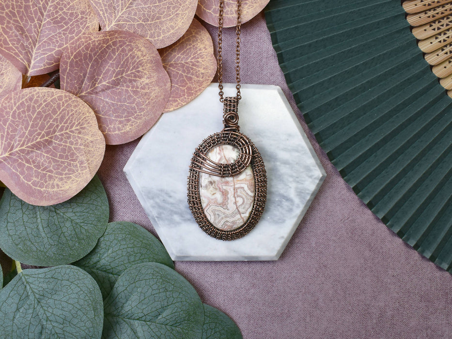 Wire Wrapped Copper Pendant With Crazy Lace Agate