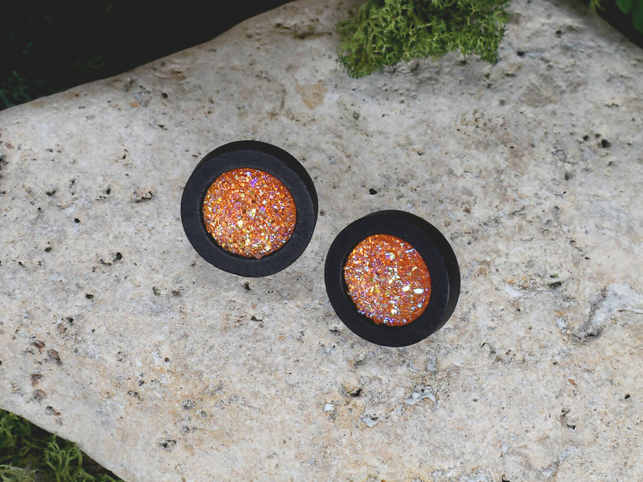Wood Earrings With Resin Druzy #19