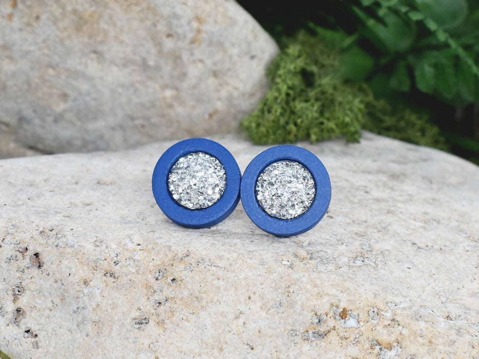 Wood Stud Earrings With Resin Druzy #49