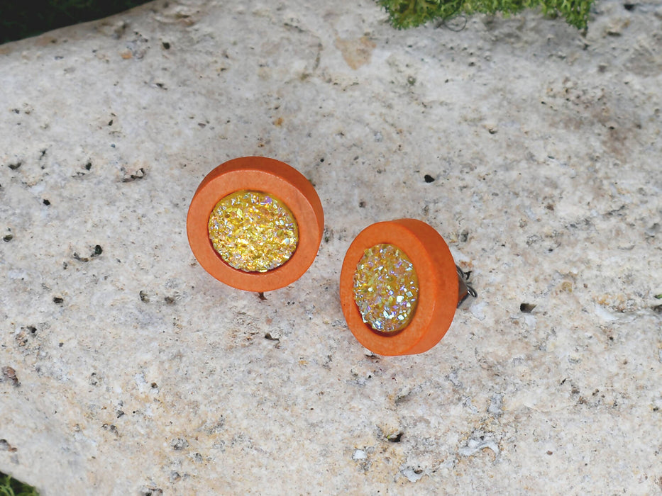 Wood Earrings With Resin Druzy #6