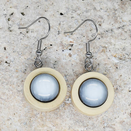 Wood Dangle Earrings With Resin Druzy #32