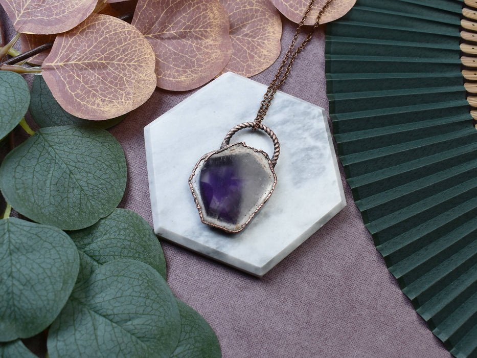 Copper Pendant With Amethyst Slice
