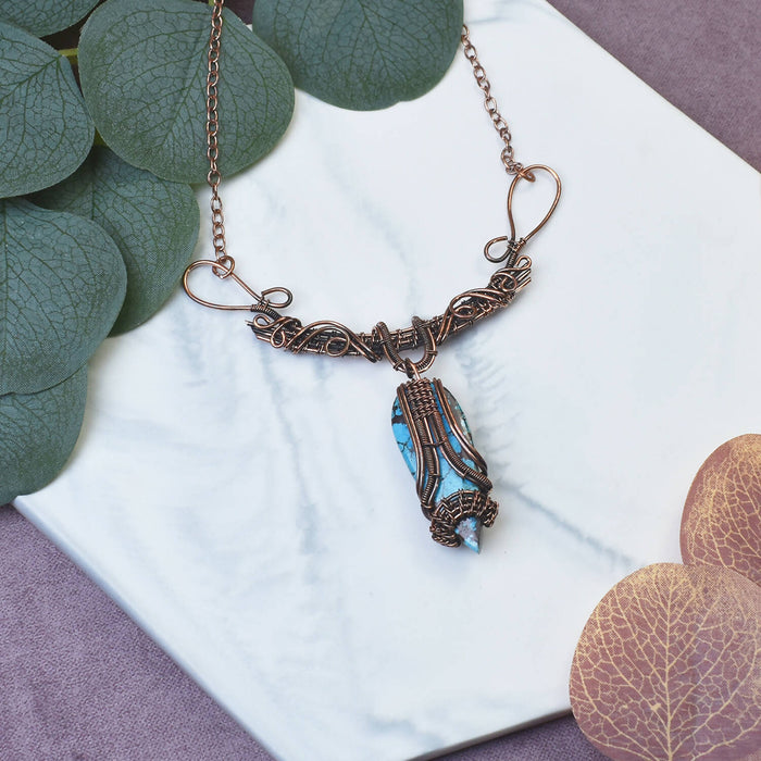 Wire Wrapped Copper Necklace with Turquoise