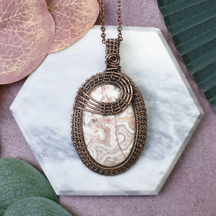 Wire Wrapped Copper Pendant With Crazy Lace Agate