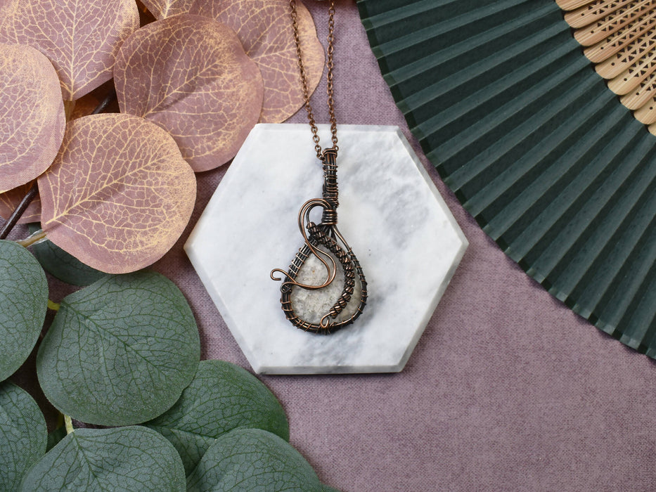 Wire Wrapped Copper Pendant With White Quartz