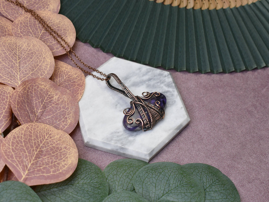 Wire Wrapped Copper Pendant With Charoite
