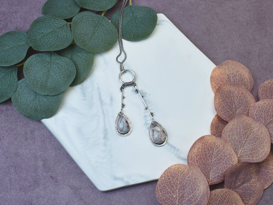 Copper Silver Plated Pendant with Crazy Lace Agate