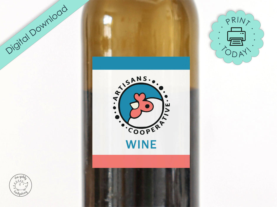 Printable DIY Wine Bottle Label for Artisans Cooperative Fundraiser, INSTANT DOWNLOAD