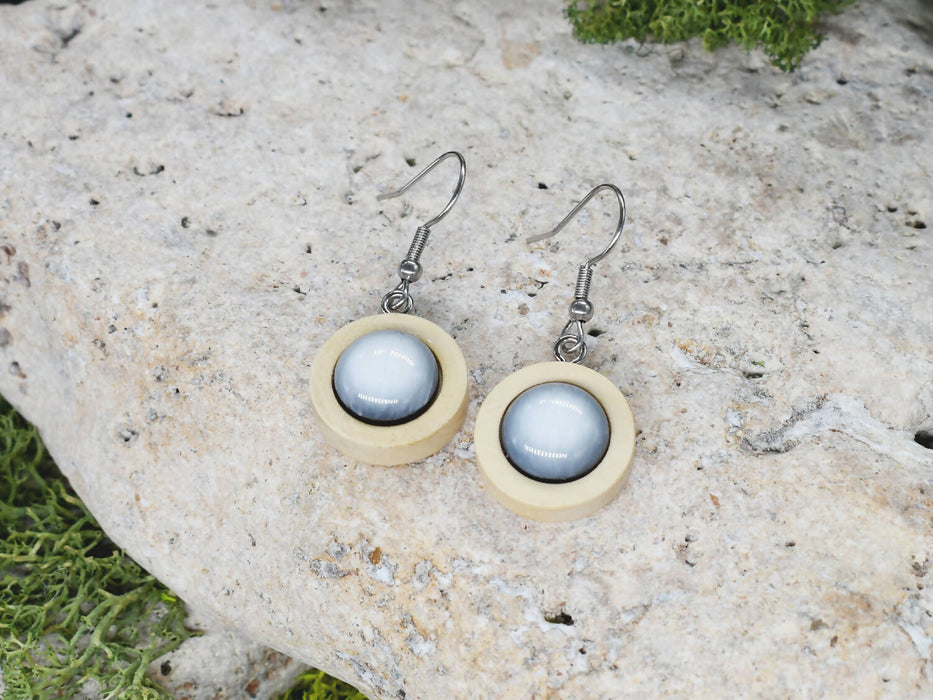 Wood Dangle Earrings With Resin Druzy #32