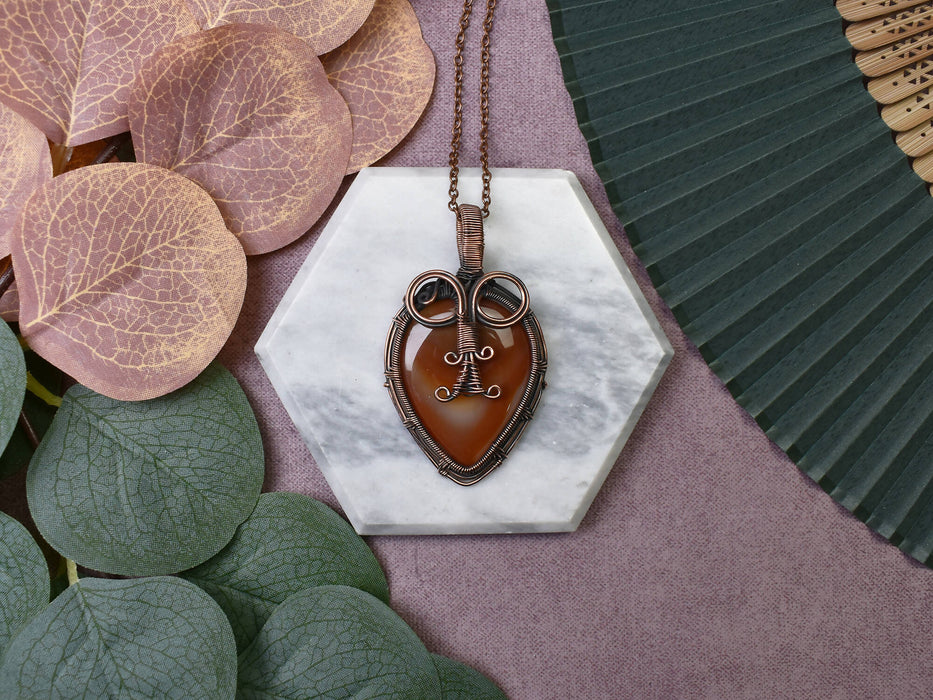 Wire Wrapped Copper Pendant With Carnelian