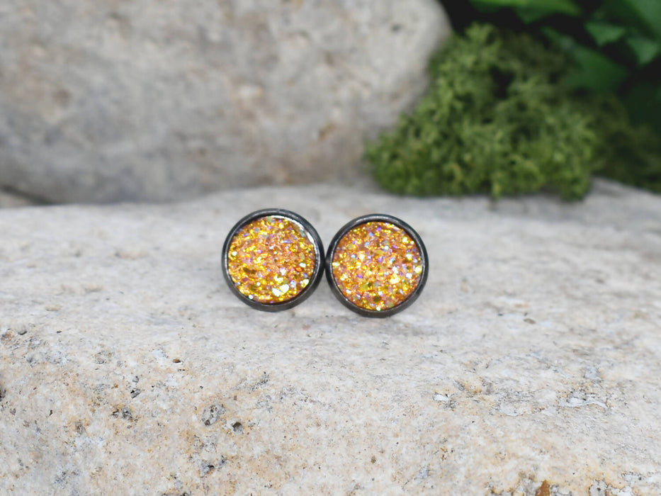 Black Stud Earrings With Resin Cabochon #67