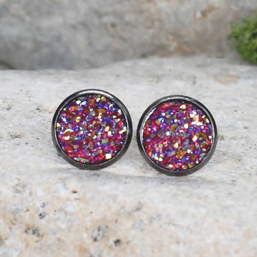 Black Stud Earrings With Resin Cabochon #65