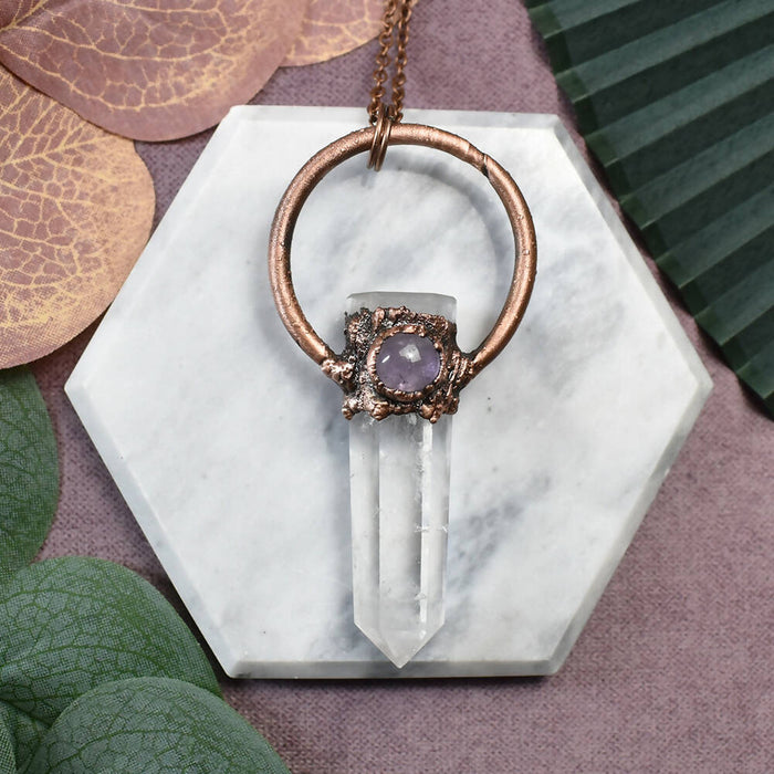 Copper Pendant with Amethyst & Crystal Obelisk