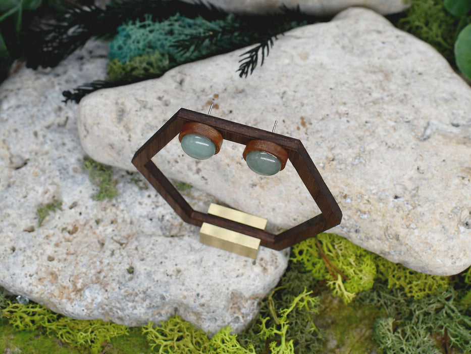 Wood Stud Earrings with Aventurine #118