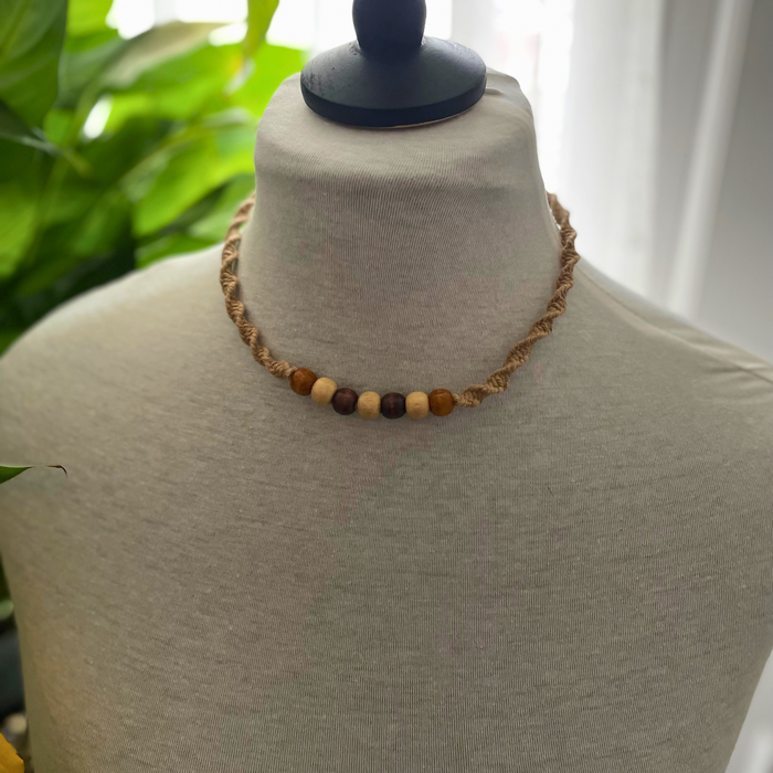 Macrame Half Knot Spiral with Wooden Beads Cord Necklace