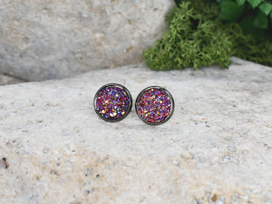 Black Stud Earrings With Resin Cabochon #74