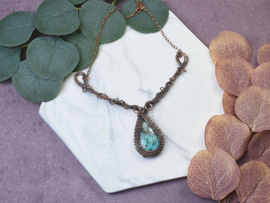 Wire Wrapped Copper Necklace with Turquoise