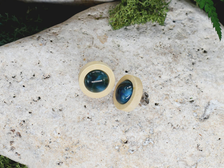 Wood Stud Earrings With Resin Druzy #43