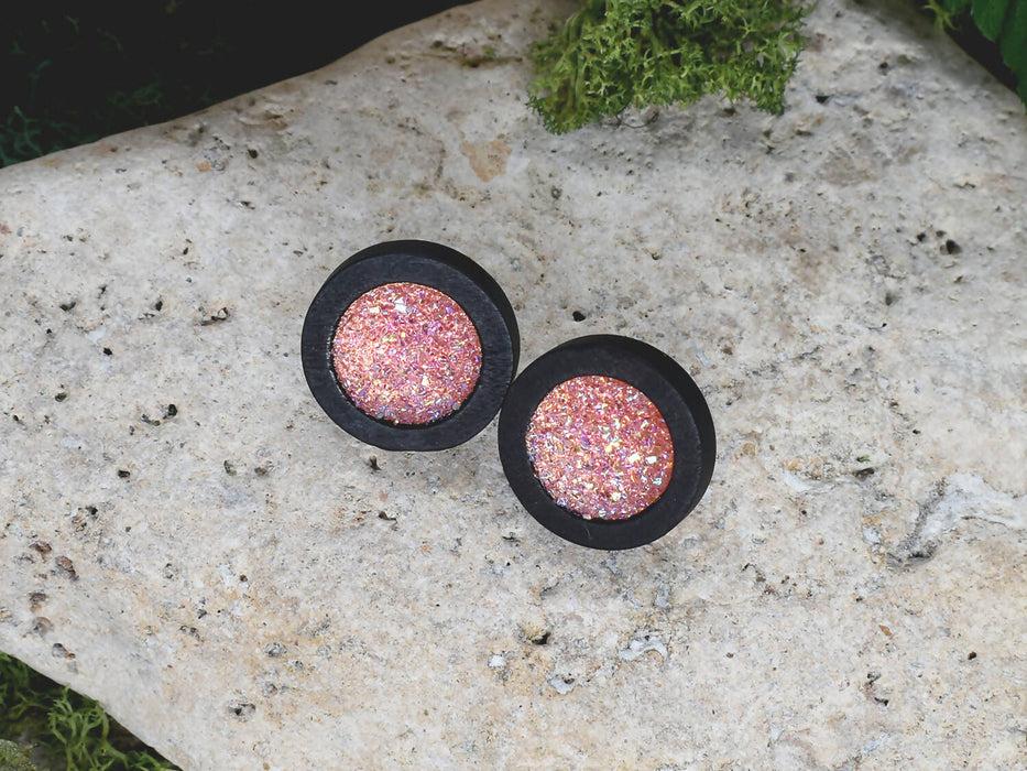 Wood Earrings With Resin Druzy #21