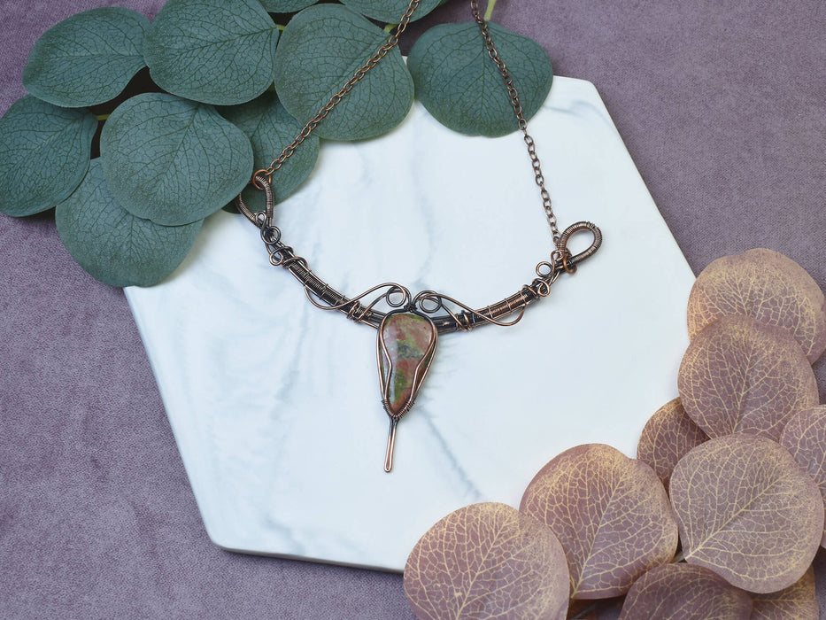 Wire Wrapped Copper Necklace with Unakite
