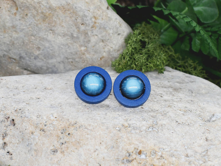 Wood Stud Earrings With Resin Cabochon #54